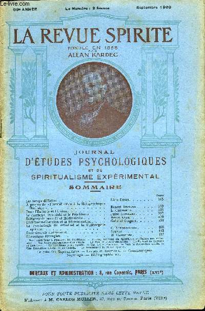 REVUE SPIRITE - JOURNAL D'ETUDES PSYCHOLOGIQUES