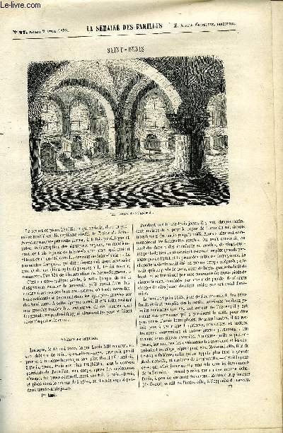 LA SEMAINE DES FAMILLES 1ERE ANNEE N 27 - SAINT-DENIS DE ALFRED NETTEMENT, SOUVENIRS DES ETATS-UNIS (FIN) DE L. DE CH, ELEGANCES DU FOYER : JARDINIERE D'APPARTEMENT - SERRE PORTATIVE DE MAURICE GERMA, DE L'ORIGINE DES ENTREMETS D'UN GASTRONOME