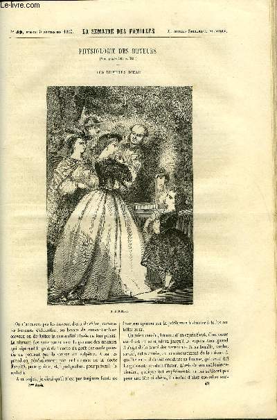 LA SEMAINE DES FAMILLES 5EME ANNEE N49 - PHYSIOLOGIE DES BUVEURS - LES BUVEURS D'EAU DE FELIX-HENRI, LE VALLON DE BRUYERES XVI DE AMEDEE AUFAUVRE, LES CATACOMBES DE ROME DE RENE, LE VOIRET DE HENRI GALLEAU, L'ORPHELINE CHINOISE DE FELIX MAHON