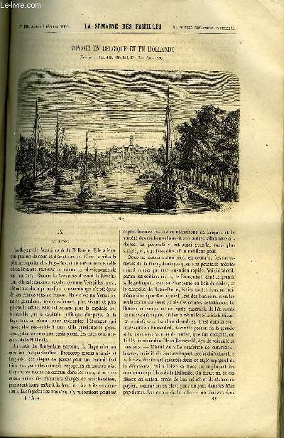 LA SEMAINE DES FAMILLES 6EME ANNEE N19 - VOYAGE EN BELGIQUE ET EN HOLLANDE IX DE EDMOND GUERARD, LES PRELAVONNAIS III DE ANNA EDIANEZ, L'HOTEL DE VILLE DE PARIS DE ALFRED NETTEMENT, LES CHEMINS DE FER DE AMEDEE AUFAUVRE, M. GIRAUD ET SES VOISINS