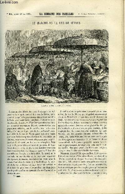 LA SEMAINE DES FAMILLES 7EME ANNEE N34 - LE MARCHE DE LA RUE DE SEVRES DE RENE, LES DEUX CLERCS XII DE ZENAIDE FLEURIOT, ROCHEFORT DE FELIX-HENRI, L'ABSENCE III DE HENRI MARET, SALON DE 1865 DE ALFRED NETTEMENT