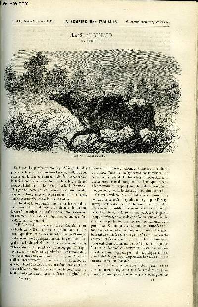 LA SEMAINE DES FAMILLES 7EME ANNEE N41 - CHASSE AU LEOPARD EN AFRIQUE DE FELIX-HENRI, LE CHEMIN DU PARADIS DE H. AUDEVAL, ALGER AVANT LA CONQUETE DE ALFRED NETTEMENT, SOUVENIRS DE JEUNESSE II DE ZENAIDE FLEURIOT, VERSAILLES SOUS LOUIS XIV - VII