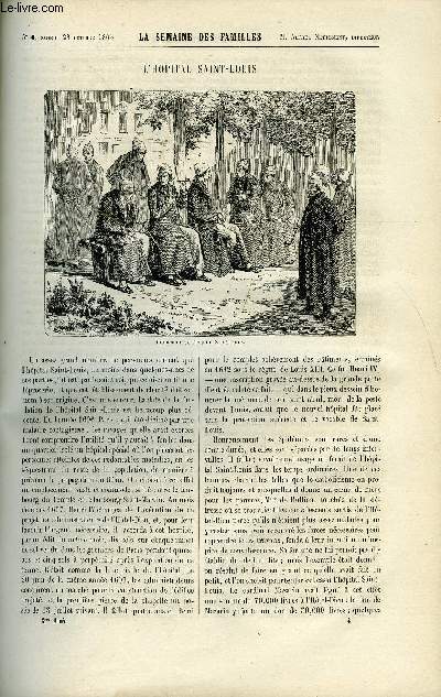 LA SEMAINE DES FAMILLES 8EME ANNEE N4 - L'HOPITAL SAINT-LOUIS DE ALFRED NETTEMENT, LA CLEF D'OR V DE ZENAIDE FLEURIOT, HISTOIRE NATURELLE - LES DAUPHINS DE POLYCARPUS, LES VILLES D'EAU V DE M. DE F., LA TABLE DE PIERRE LE GRAND DE HENRI DE SUCKAU