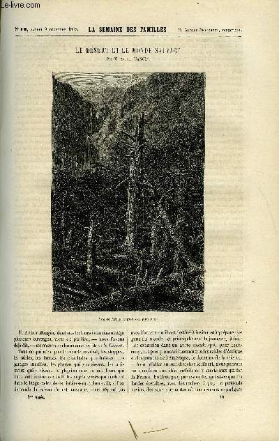 LA SEMAINE DES FAMILLES 8EME ANNEE N10 - LE DESERT ET LE MONDE SAUVAGE DE FELIX-HENRI, LA CLEF D'OR XII DE ZENAIDE FLEURIOT, CAUSERIES SUR L'HISTOIRE DE FRANCE DE ALFRED NETTEMENT, BEAUPREAU DE CHARLES THENAISIE