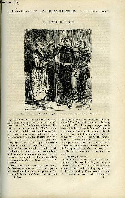 LA SEMAINE DES FAMILLES 8EME ANNEE N13 - LES IMPOTS INDIRECTS DE ALFRED NETTEMENT, LA CLEF D'OR XV DE ZENAIDE FLEURIOT, LA NORWEGE DE RENE, LA CHASSE EN FRANCE IV DE FELIX-HENRI, LE DON D'UNE FILLE LAIDE IV DE MAURICE BARR