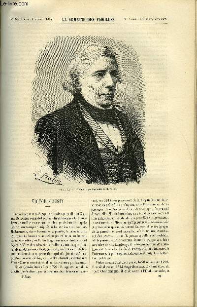 LA SEMAINE DES FAMILLES 9EME ANNEE N20 - VICTOR COUSIN DE RENE, CORRESPONDANCE DE CURTIUS, LES EXPOSITIONS DE ALFRED NETTEMENT FILS, LES MARAIS A SANGSUES DE BENEDICT-HENRY REVOIL, LA MANGEUSE DE ROSES XVIII DE H. AUDEVAL, LETTRES A UNE MERE