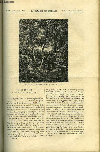 LA SEMAINE DES FAMILLES 10EME ANNEE N40 - SALON DE 1868 DE ALFRED NETTEMENT, SOUVENIRS D'UNE JEUNE FILLE DE ETIENNE MARCEL, NOUVELLES DU PAYS SCIENTIFIQUE DE ALFRED NETTEMENT FILS, MA GRANDE SOEUR XX DE ZENAIDE FLEURIOT