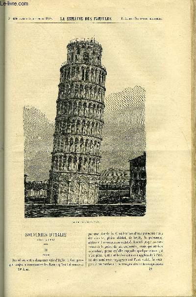 LA SEMAINE DES FAMILLES 10EME ANNEE N49 - SOUVENIRS D'ITALIE II DE ALFRED NETTEMENT, SOUVENIRS D'UNE JEUNE FILLE DE ETIENNE MARCEL, LA CATHEDRALE DE TROYES DE GASTON DE CAMBRONNE, FLEUR-DE-BLUET OU SOURIRE-DES-MOISSONS DE HENRI GALLEAU