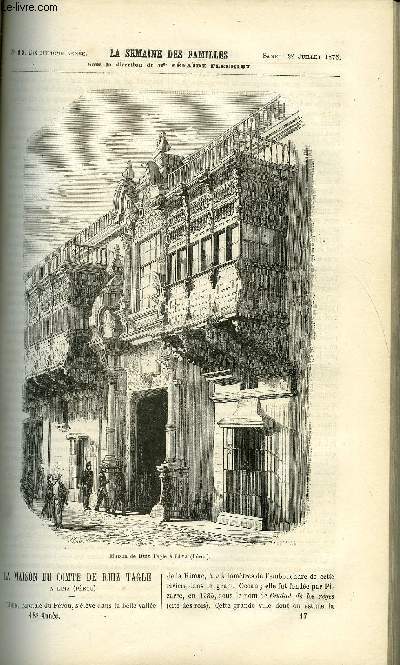 LA SEMAINE DES FAMILLES 18EME ANNEE N17 - LA MAISON DU COMTE DE RUIZ TAGLE DE BATHILD BOUNIOL, LE MENEUR DE LOUPS VIII DE ALFRED DES ESSARTS, A COTE DE NOUS MME DE MAUCHAMPS, LA NOUVELLE-CALEDONIE DE ONCLE TOBIE, UN FRUIT SEC XX DE ZENAIDE FLEURIOT