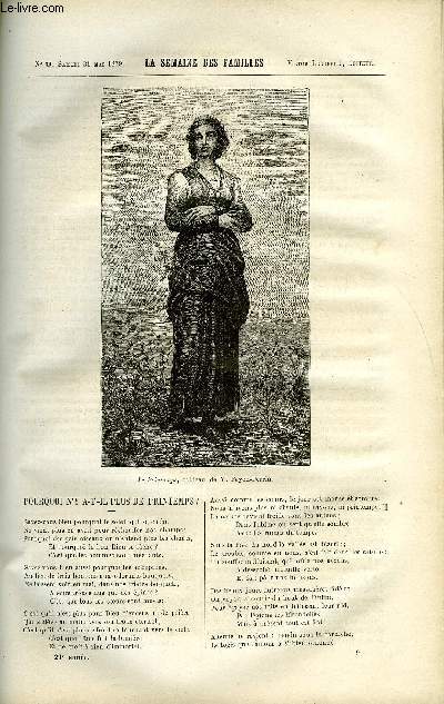 LA SEMAINE DES FAMILLES 21EME ANNEE N9 - POURQUOI N'Y A-T-IL PLUS DE PRINTEMPS ? DE EDOUARD L'HOTE, VOYAGE DE STANTLEY III DE L. DUSSIEUX, ALTHIEN (JEHAN OU JEAN) DE BATHILD BOUNIOL, HORS PARIS VIII DE CH. BARTHELEMY, TRANQUILLE ET TOURBILLON IV