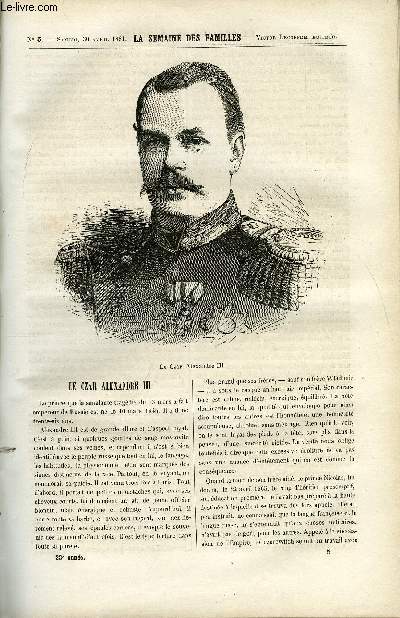 LA SEMAINE DES FAMILLES 23EME ANNEE N5 - LE CZAR ALEXANDRE III DE OSCAR HAVARD, SOLESMES ET SES ABBAYES DE OSCAR HAVARD, A L'ECOLE DE ET. M., UN DRAME EN PROVINCE DE ETIENNE MARCEL, L'ECHELLE MYSTERIEUSE DE ANDRE LE PAS, L'ENFANT CONSOLATEUR