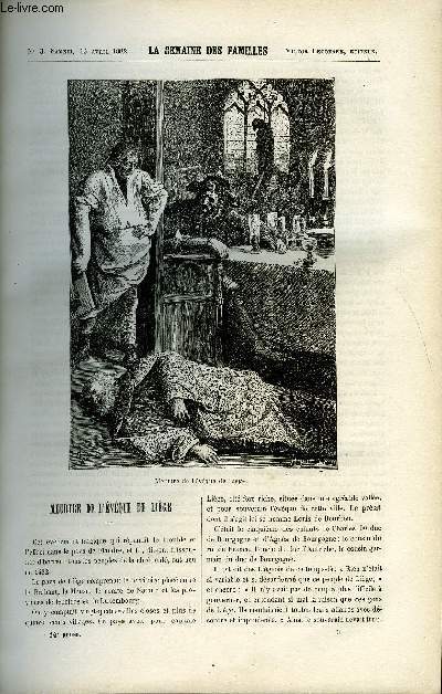 LA SEMAINE DES FAMILLES 24EME ANNEE N3 - MEURTRE DE L'EVEQUE DE LIEGE DE ABEL GAVEAU, L'EPAVE DE MARIE-ALFRED NETTEMENT, LETTRES SUR L'AMERIQUE DE OSCAR HAVARD, LE HERISSON DE BENEDICT-HENRY REVOIL, LA BANQUEROUTE DE LAW DE CH.BARTHELEMY