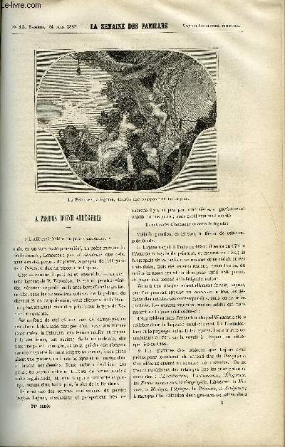 LA SEMAINE DES FAMILLES 24EME ANNEE N13 - A PROPOS D'UNE ALLEGORIE DE CH. BARTHELEMY, CONTE DE REMY D'ALTA-ROCCA, UN APRES-MIDI DANS LA JUNGLE DE LEONTINE ROUSSEAU, FREDERIC LE PLAY DE OSCAR HAVARD, L'EPAVE DE MARIE-ALFRED NETTEMENT