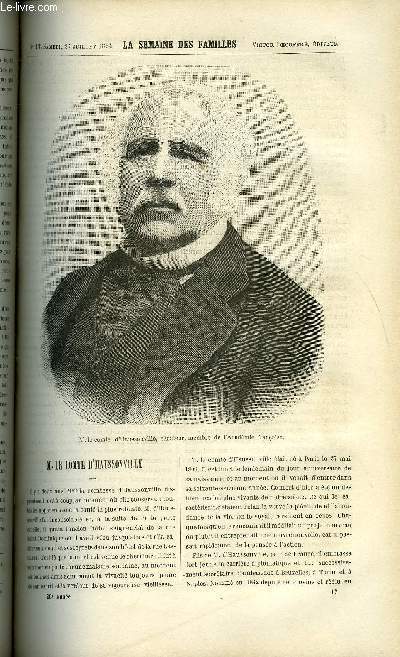 LA SEMAINE DES FAMILLES 26EME ANNEE N17 - M. LE COMTE D'HAUSSONVILLE DE OSCAR HAVARD, LES ENFANTS DE RAVINOL ET LE SIEGE DE LYON VIII DE G. DE LA LANDELLE, BIENFAITS DU DIVORCE DE C. DE LA MORLIERE, COQUILLAGES DE H. DE LUSILLY, MENTON-PARIS