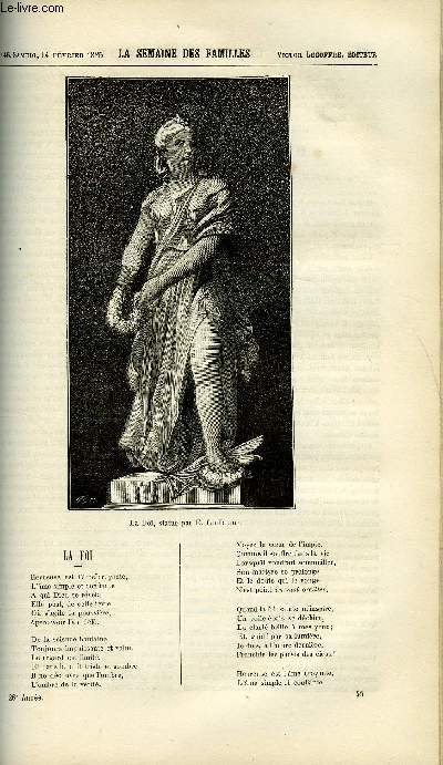 LA SEMAINE DES FAMILLES 26EME ANNEE N46 - LA FOI DE J. MARBEUF, EN MAITRE X DE L. MUSSAT, EN FRANCHE-COMTE DE OSCAR HAVARD, SIXTE-QUINT DE LANTY, SALONS ET MANSARDES DE ETIENNE MARCEL