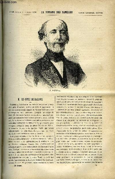 LA SEMAINE DES FAMILLES 28EME ANNEE N18 - M. LE COMTE DE FALLOUX DE OSCAR HAVARD, EPISODES ET AVENTURES DE LA VIE AMERICAINE DE LEONTINE ROUSSEAU, HISTOIRE DE CHARLEMAGNE DE ABEL GAVEAU, LES ILES COMORES DE H. DE LUSILLY, L'ERREUR DE LA BARONNE