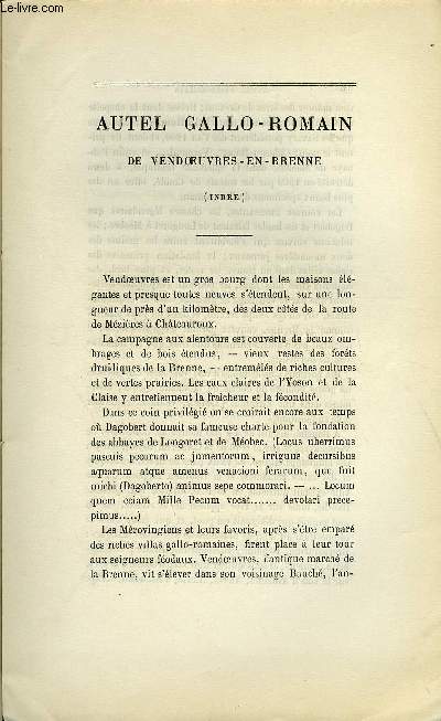 BULLETIN MONUMENTAL 5e SERIE, TOME 5, 43e COLLECTION N4 - AUTEL GALLO-ROMAIN DE VENDOEUVRES-EN-BRENNE (INDRE) PAR F. VOISIN