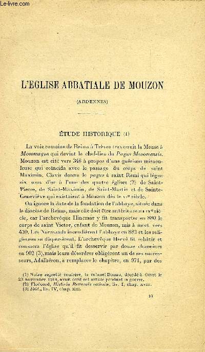BULLETIN MONUMENTAL 79e VOLUME DE LA COLLECTION, N3-4 - L'EGLISE ABBATIALE DE MOUZON PAR LE COLONEL VICTOR DONAU