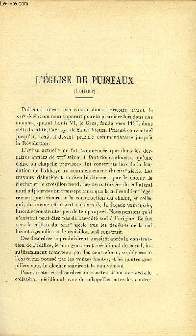 BULLETIN MONUMENTAL 79e VOLUME DE LA COLLECTION, N3-4 - L'EGLISE DE PUISEAUX PAR H. DENEUX, LA LEGENDE DE HUGUES LALLEMENT PAR F. DE MONTREMY,LES STALLES DE SAINT-BENOIT-SUR-LOIRE PAR MM. J BANCHEREAU