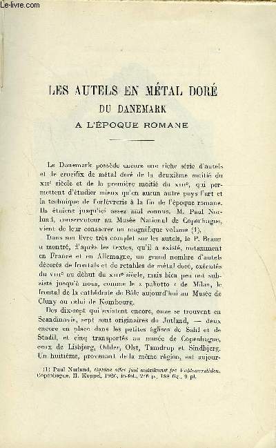 BULLETIN MONUMENTAL 86e VOLUME DE LA COLLECTION N1-2 - LES AUTELS EN METAL DORE DU DANEMARK A L'EPOQUE ROMANE PAR MARCEL AUBERT