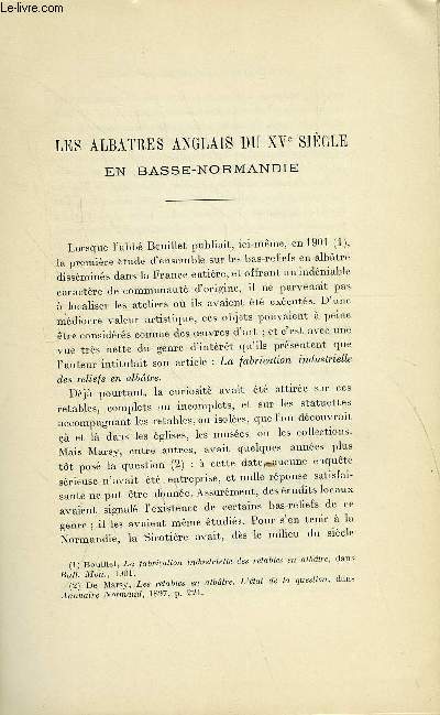 BULLETIN MONUMENTAL 87e VOLUME DE LA COLLECTION N3-4 - LES ALBATRES ANGLAIS DU XVe SIECLE EN BASSE-NORMANDIE PAR A. ROSTAND