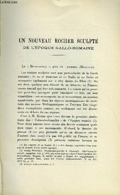 BULLETIN MONUMENTAL 88e VOLUME DE LA COLLECTION N1-2 - UN NOUVEAU ROCHER SCULPTE DE L'EPOQUE GALLO-ROMAINE PAR E. LINCKENHELD