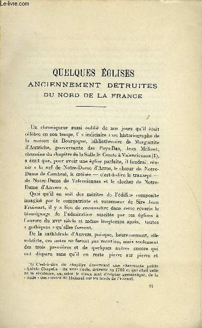 BULLETIN MONUMENTAL 88e VOLUME DE LA COLLECTION N5-6 - QUELQUES EGLISES ANCIENNEMENT DETRUITES DU NORD DE LA FRANCE PAR L. SERBAT