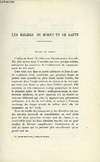 BULLETIN MONUMENTAL 88e VOLUME DE LA COLLECTION N5-6 - LES EGLISES DE MORET ET DE GRETZ PAR ALBERT BRAY