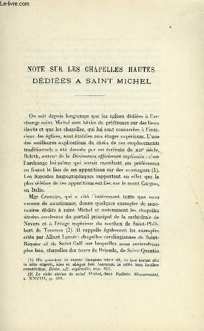 BULLETIN MONUMENTAL 88e VOLUME DE LA COLLECTION N5-6 - NOTE SUR LES CHAPELLES HAUTES DEDIEES A SAINT MICHEL PAR JEAN VALLERY-RADOT