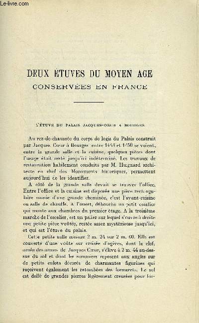 BULLETIN MONUMENTAL 88e VOLUME DE LA COLLECTION N5-6 - DEUX ETUVES DU MOYEN AGE CONSERVEES EN FRANCE PAR G. DUHEM