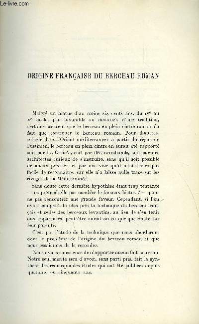 BULLETIN MONUMENTAL 90e VOLUME DE LA COLLECTION N°1-2 - ORIGINE FRANCAISE DU BERCEAU ROMAN PAR H. ET E. DU RANQUET