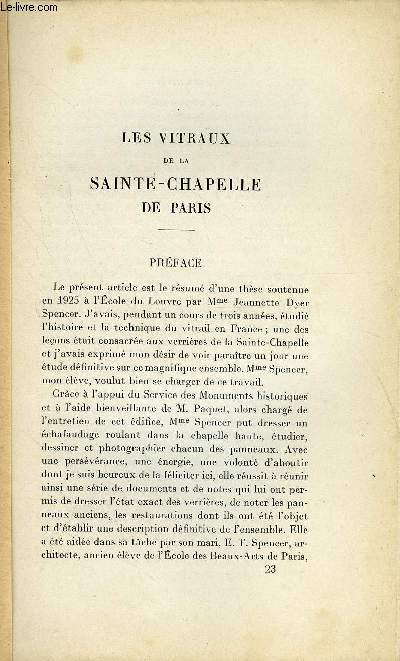 BULLETIN MONUMENTAL 91e VOLUME DE LA COLLECTION N3-4 - LES VITRAUX DE LA SAINTE-CHAPELLE DE PARIS PAR JEANNETTE DYER SPENCER