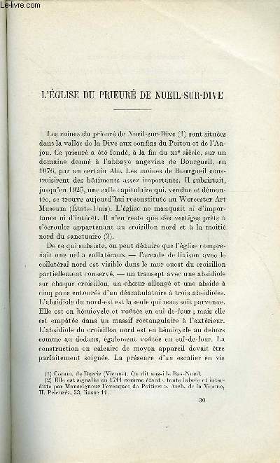 BULLETIN MONUMENTAL 93e VOLUME DE LA COLLECTION N4 - L'EGLISE DU PRIEURE DE NUEIL-SUR-DIVE PAR RENE CROZET