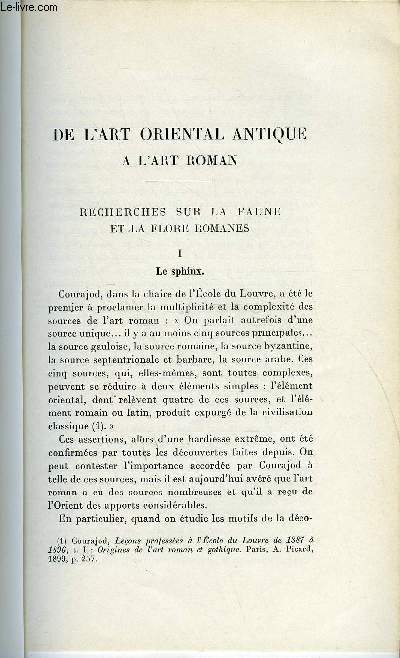 BULLETIN MONUMENTAL 94e VOLUME DE LA COLLECTION N1 - DE L'ART ORIENTAL ANTIQUE A L'ART ROMAN - RECHERCHES SUR LA FAUNE ET LA FLORE ROMANES - LE SPHINX PAR DENISE JALABERT