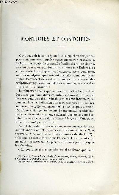 BULLETIN MONUMENTAL 94e VOLUME DE LA COLLECTION N°2 - MONTJOIES ET ORATOIRES PAR PIERRE IRIGOIN