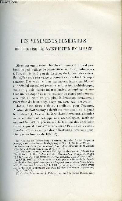 BULLETIN MONUMENTAL 94e VOLUME DE LA COLLECTION N2 - LES MONUMENTS FUNERAIRES DE L'EGLISE DE SAINT-DIZIER EN ALSACE PAR JEAN HUBERT