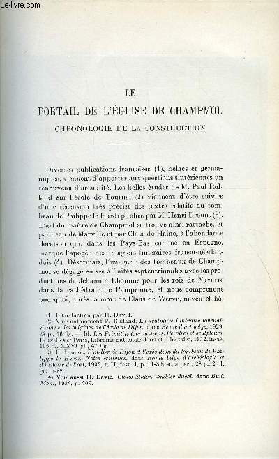 BULLETIN MONUMENTAL 94e VOLUME DE LA COLLECTION N°3 - LE PORTAIL DE L'EGLISE DE CHAMPMOL - CHRONOLOGIE DE LA CONSTRUCTION PAR AE. LIEBREICH ET H. DAVID