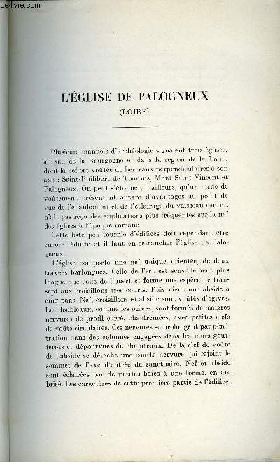 BULLETIN MONUMENTAL 95e VOLUME DE LA COLLECTION N1 - L'EGLISE DE PALOGNEUX (LOIRE) PAR LE BARON VERHAEGEN