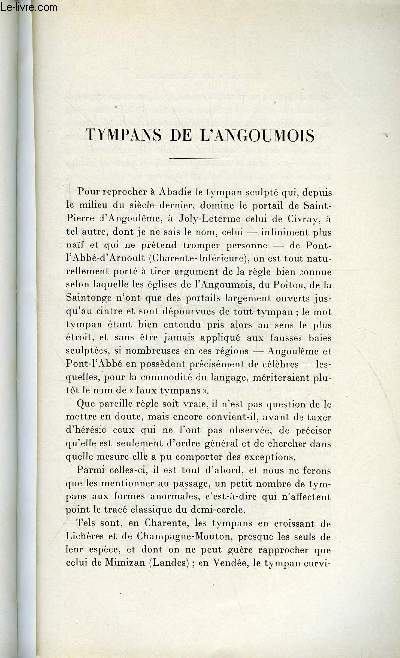 BULLETIN MONUMENTAL 95e VOLUME DE LA COLLECTION N2 - TYMPANS DE L'ANGOUMOIS PAR TONY SAUVEL