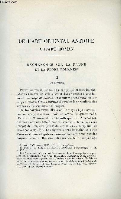 BULLETIN MONUMENTAL 95e VOLUME DE LA COLLECTION N4 - DE L'ART ORIENTAL ANTIQUE A L'ART ROMAN - RECHERHCES SUR LA FAUNE ET LA FLORE ROMANES - II. LES SIRENES PAR DENISE JALABERT