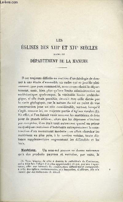 BULLETIN MONUMENTAL 96e VOLUME DE LA COLLECTION N1 - LES EGLISES DES XIIIe ET XIVe SIECLES DANS LE DEPARTEMENT DE LA MANCHE PAR MARC THIBOUT