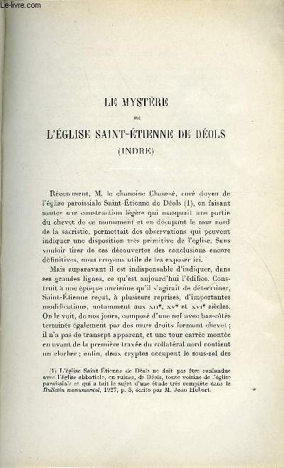 BULLETIN MONUMENTAL 96e VOLUME DE LA COLLECTION N1 - LE MYSTERE DE L'EGLISE SAINT-ETIENNE DE DEOLIS (INDRE) PAR DESHOULIERES