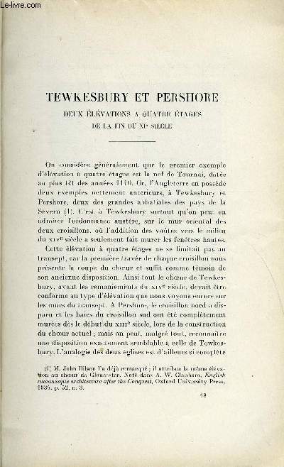 BULLETIN MONUMENTAL 96e VOLUME DE LA COLLECTION N3 - TEWESBURY ET PERSHORE - DEUX ELEVATIONS A QUATRE ETAGES DE LA FIN DU XIe SIECLE PAR JEAN BONY