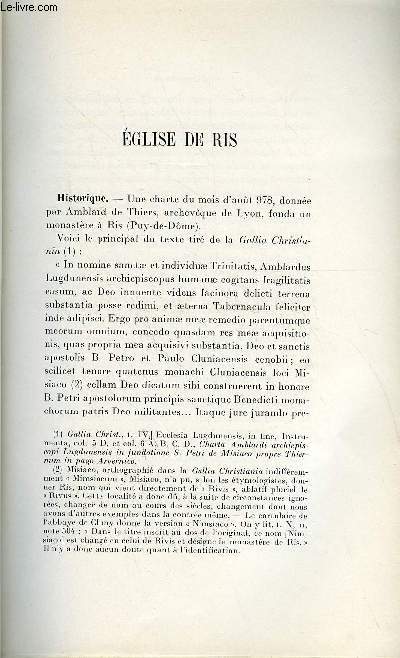 BULLETIN MONUMENTAL 97e VOLUME DE LA COLLECTION N1 - EGLISE DE RIS PAR H. ET E. DU RANQUET