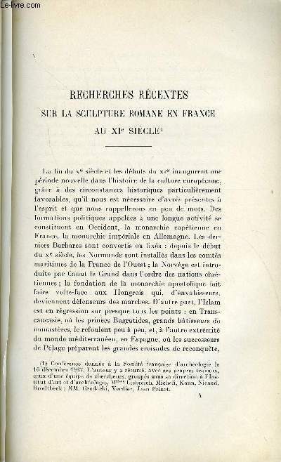 BULLETIN MONUMENTAL 97e VOLUME DE LA COLLECTION N1 - RECHERCHES RECENTES SUR LA SCULTPURE ROMANE EN FRANCE AU XIe SIECLE PAR HENRI FOCILLON