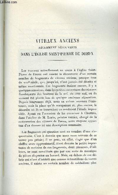 BULLETIN MONUMENTAL 97e VOLUME DE LA COLLECTION N4 - VITRAUX ANCIENS RECEMMENT DECOUVERTS DANS L'EGLISE SAINT-PIERRE DE DREUX PAR Y. DELAPORTE