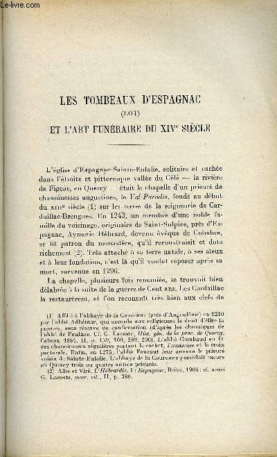 BULLETIN MONUMENTAL 109e VOLUME DE LA COLLECTION N1 - LES TOMBEAUX D'ESPAGNAC (LOT) ET L'ART FUNERAIRE DU XIVe SIECLE PAR RAYMOND REY