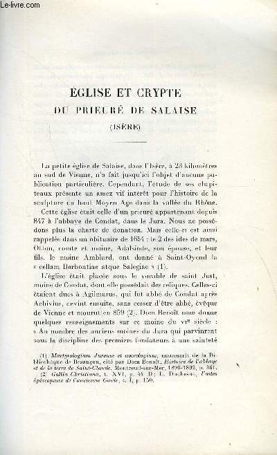 BULLETIN MONUMENTAL 111e VOLUME DE LA COLLECTION N4 - EGLISE ET CRYPTE DE PRIEURE DE SALAISE (ISERE) PAR ELISABETH CHATEL