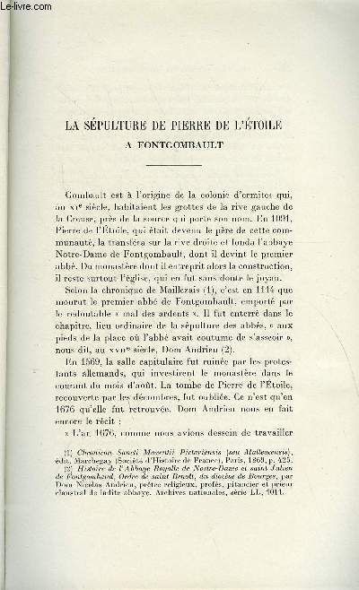 BULLETIN MONUMENTAL 112e VOLUME DE LA COLLECTION N3 - LA SEPULTURE DE PIERRE DE L'ETOILE A FONTGOMBAULT PAR FR. JEAN TIRET