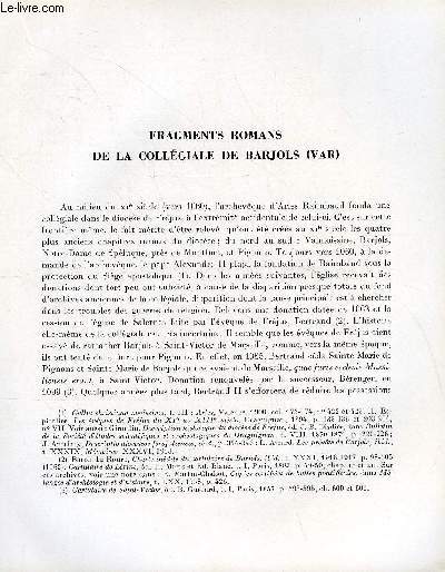 BULLETIN MONUMENTAL 117e VOLUME DE LA COLLECTION N3 - FRAGMENTS ROMANS DE LA COLLEGIALE DE BARJOLS (VAR) PAR P.-A. FEVRIER